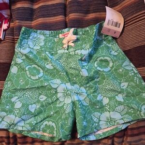 Green Floral Kids Swim Cargos